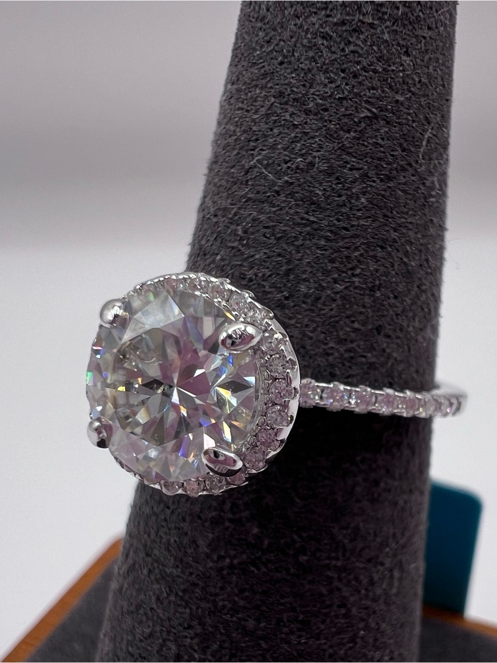 Round Halo Solitaire Moissanite Engagement Ring in Sterling silver